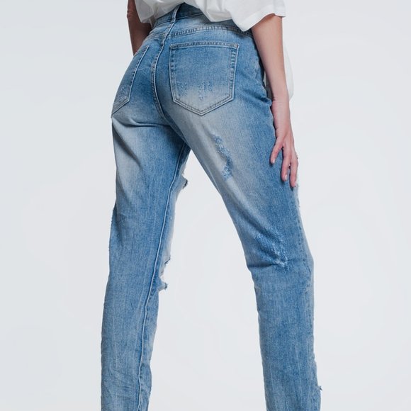 NWT Q2 Premium Distressed Boyfriend Jeans - Picture 2 of 8